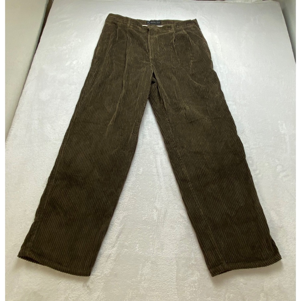 Baracuta Mens 38x34 Wide Wale Corduroy Pleated Pants Brown Olive Straight Leg - Picture 10 of 14
